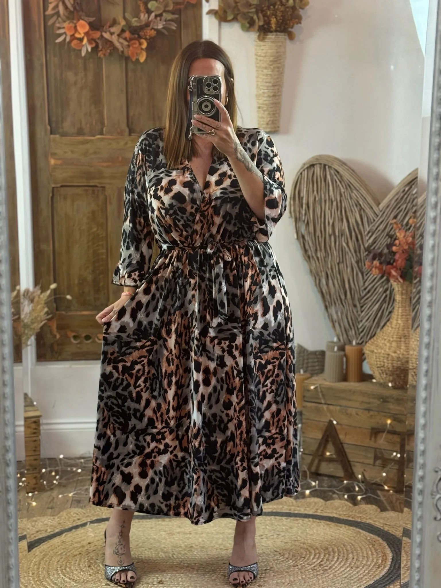 Ginger & Grey Leopard Print Nellie Cross Front Midaxi Dress