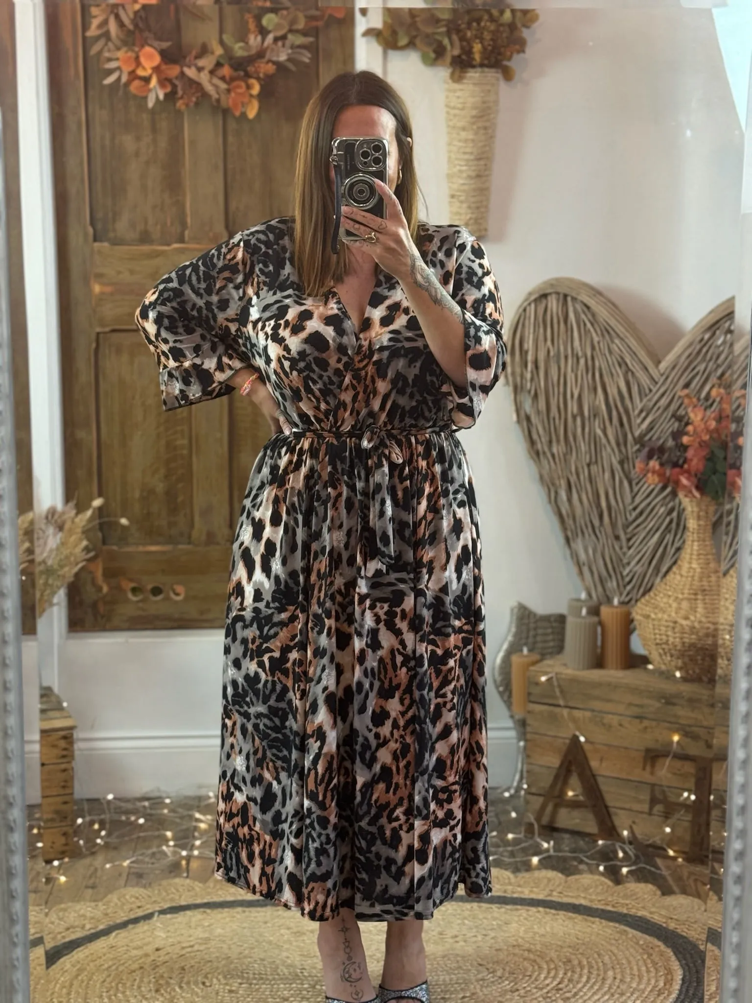 Ginger & Grey Leopard Print Nellie Cross Front Midaxi Dress