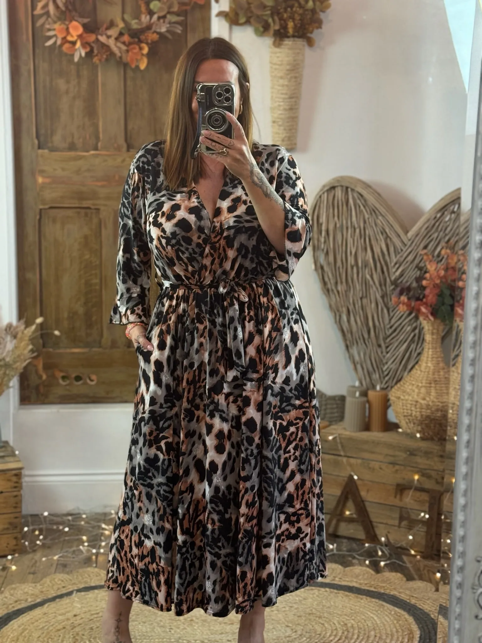 Ginger & Grey Leopard Print Nellie Cross Front Midaxi Dress