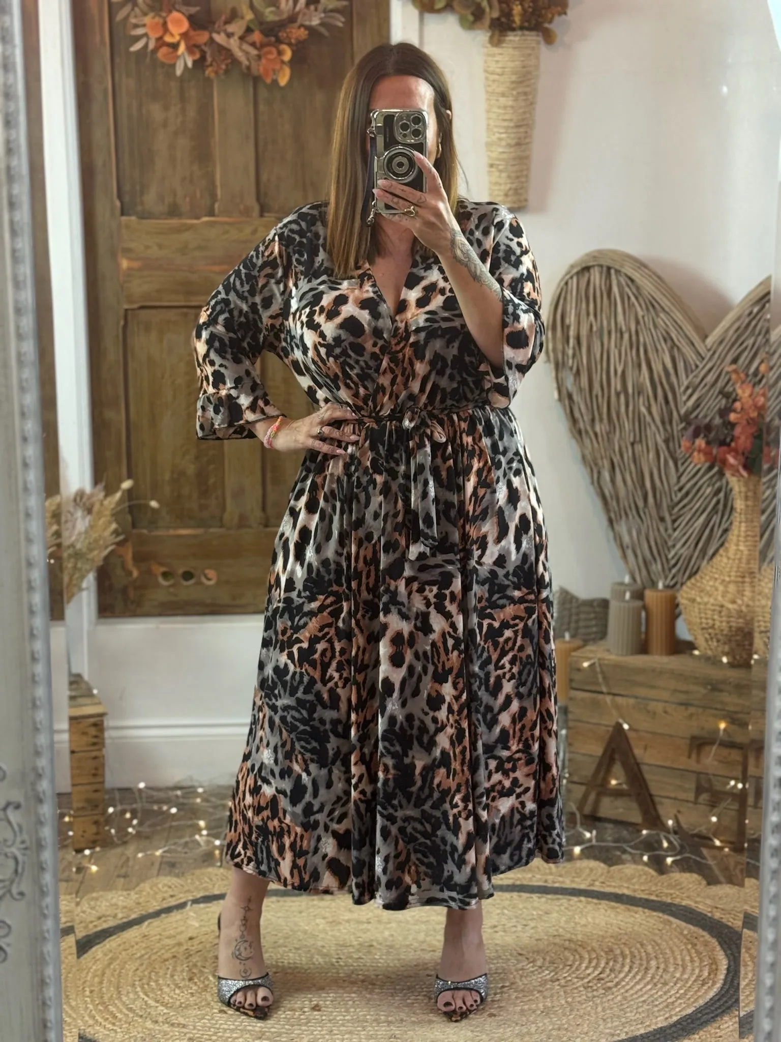 Ginger & Grey Leopard Print Nellie Cross Front Midaxi Dress