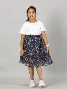 Girls Solid Crop Tee & Frill Layered Flared Skirt Set