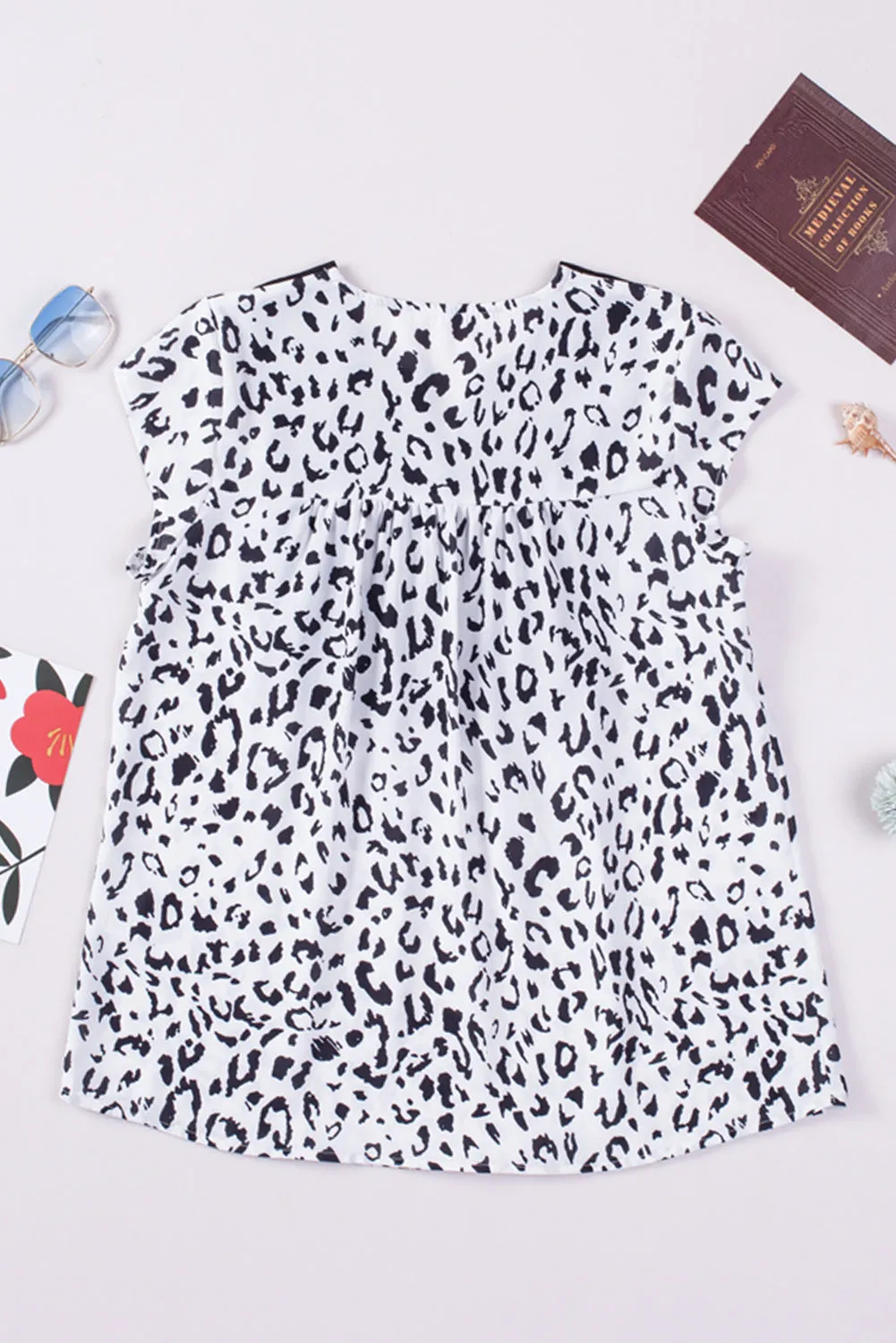 Gothic Outlaws Black & White Animal Print Flower Embroidered Tunic Top