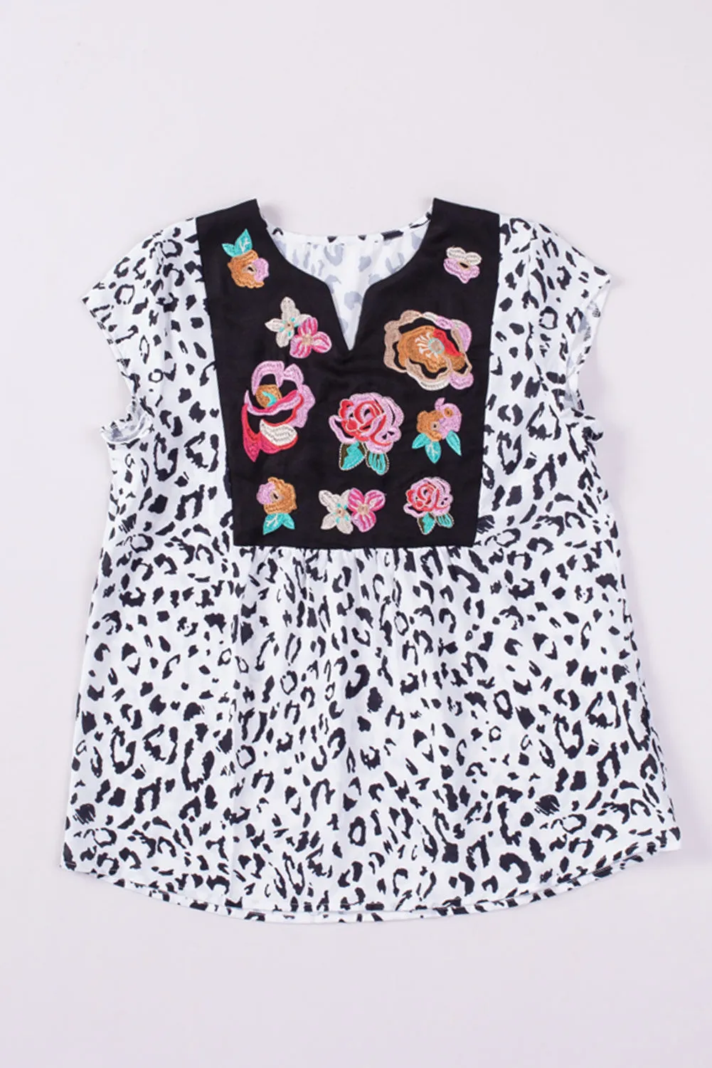 Gothic Outlaws Black & White Animal Print Flower Embroidered Tunic Top