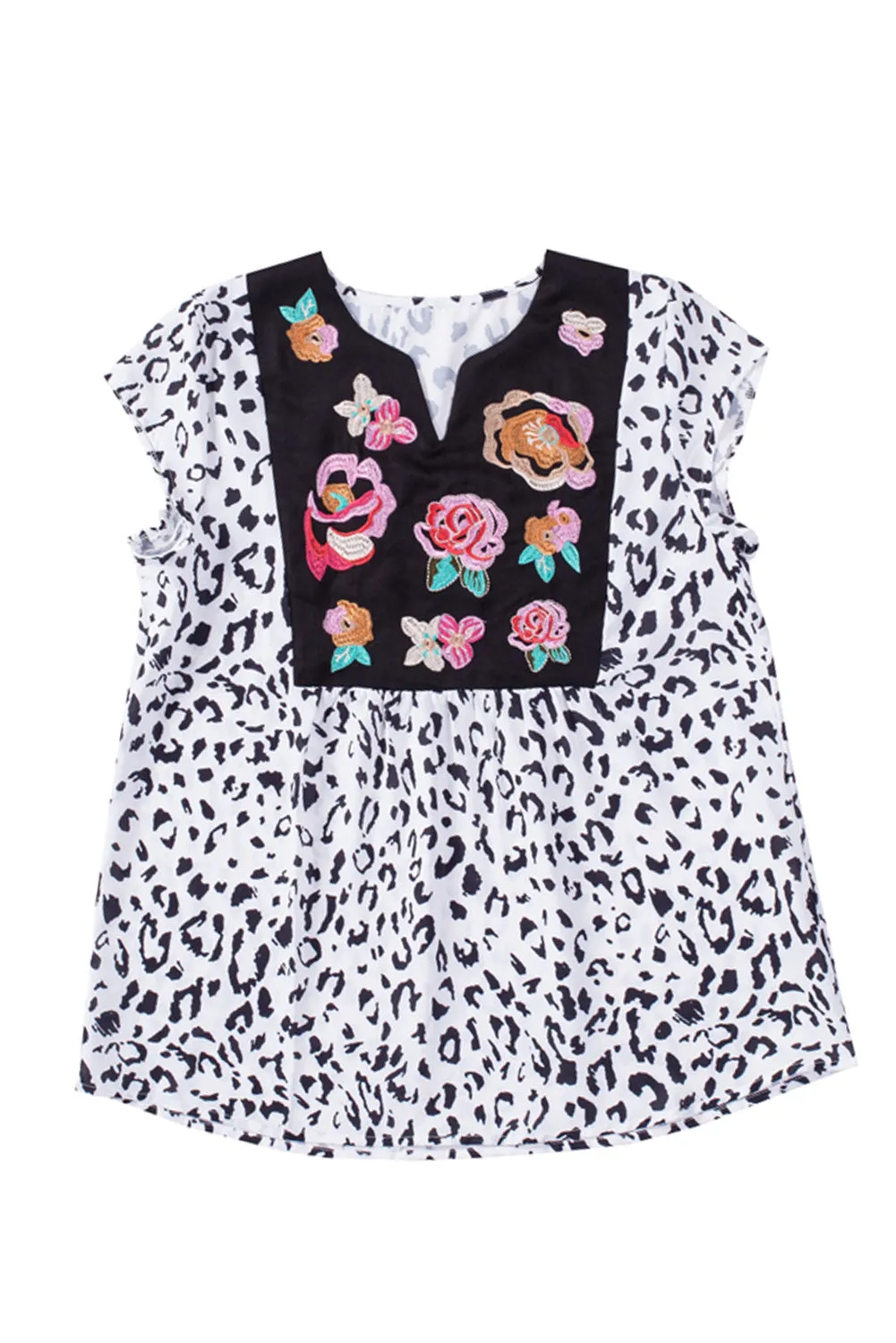 Gothic Outlaws Black & White Animal Print Flower Embroidered Tunic Top