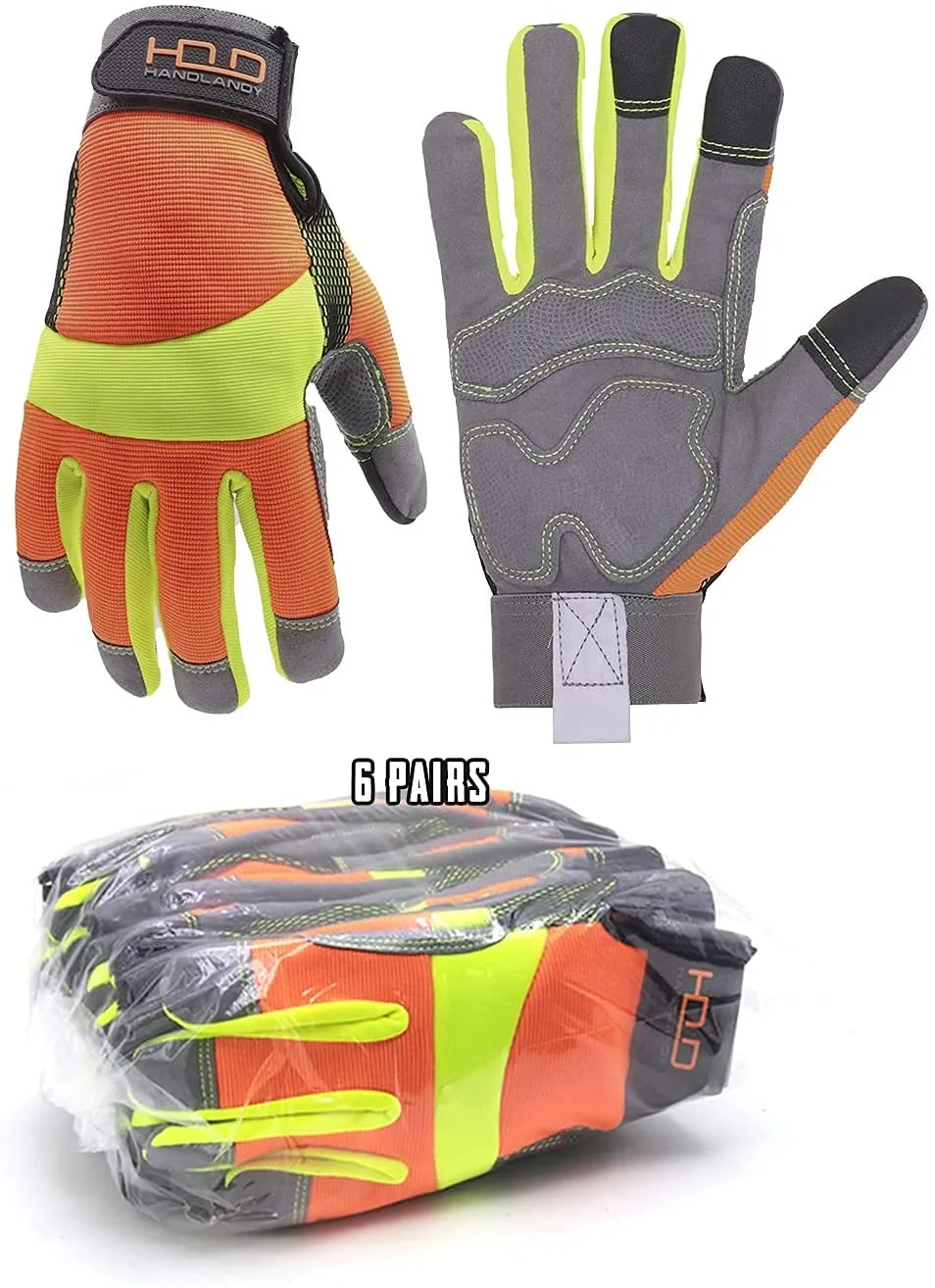 Handlandy Men Work Glove Hi-vis Reflective Synthetic Leather Palm 5805 (6/10 Pairs)