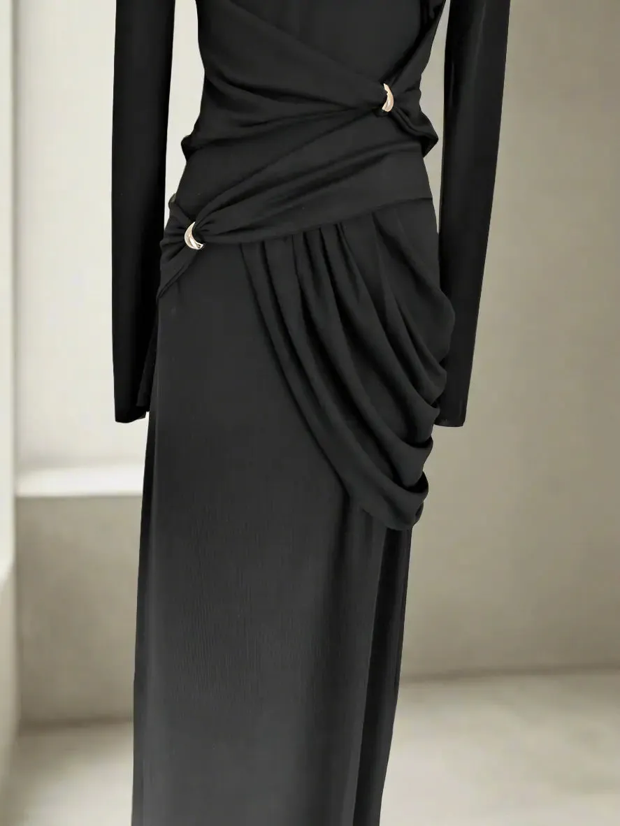 Hattie Black Front Wrap Dress