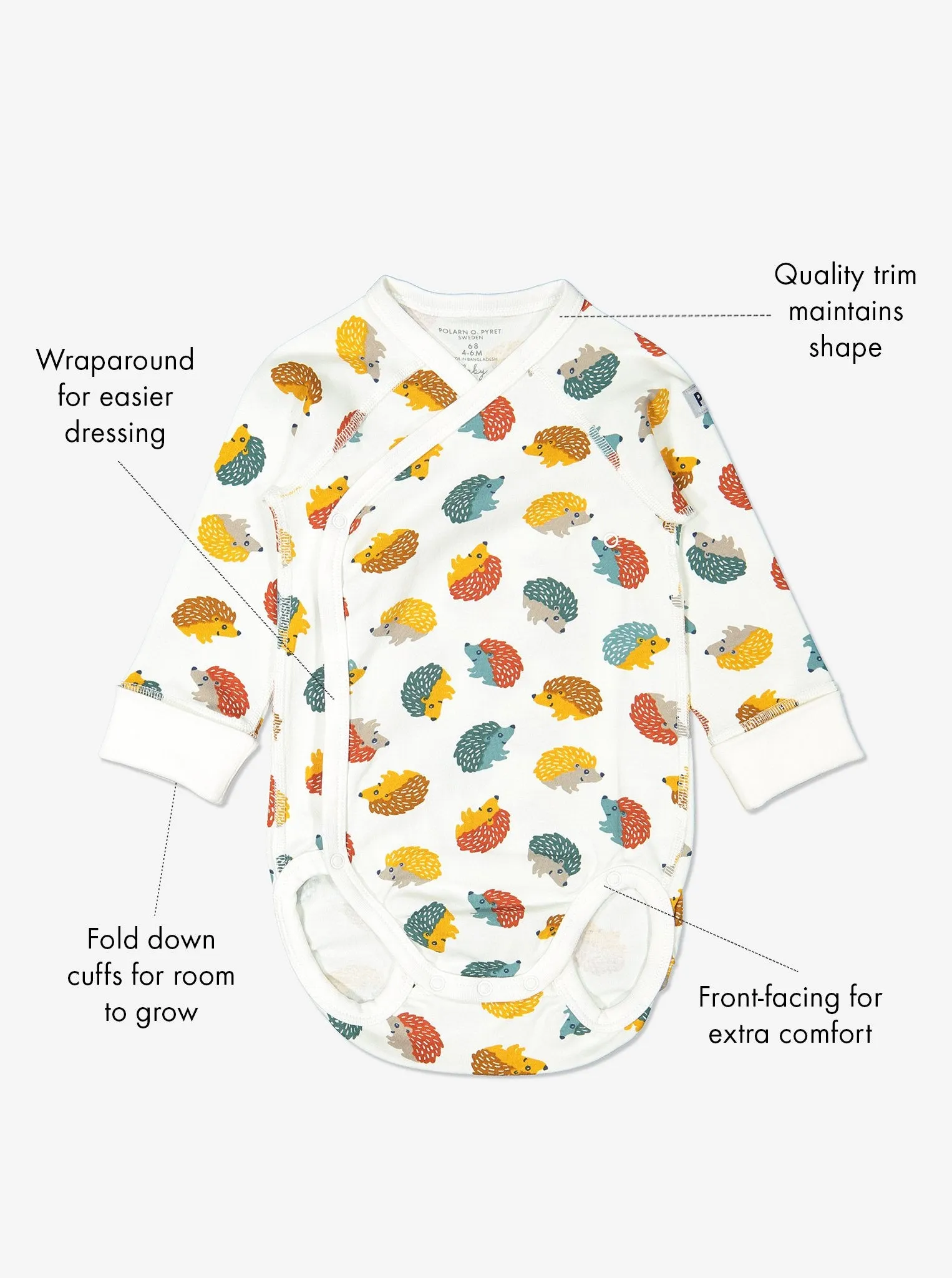 Hedgehog Print Wraparound Organic Cotton Newborn Babygrow