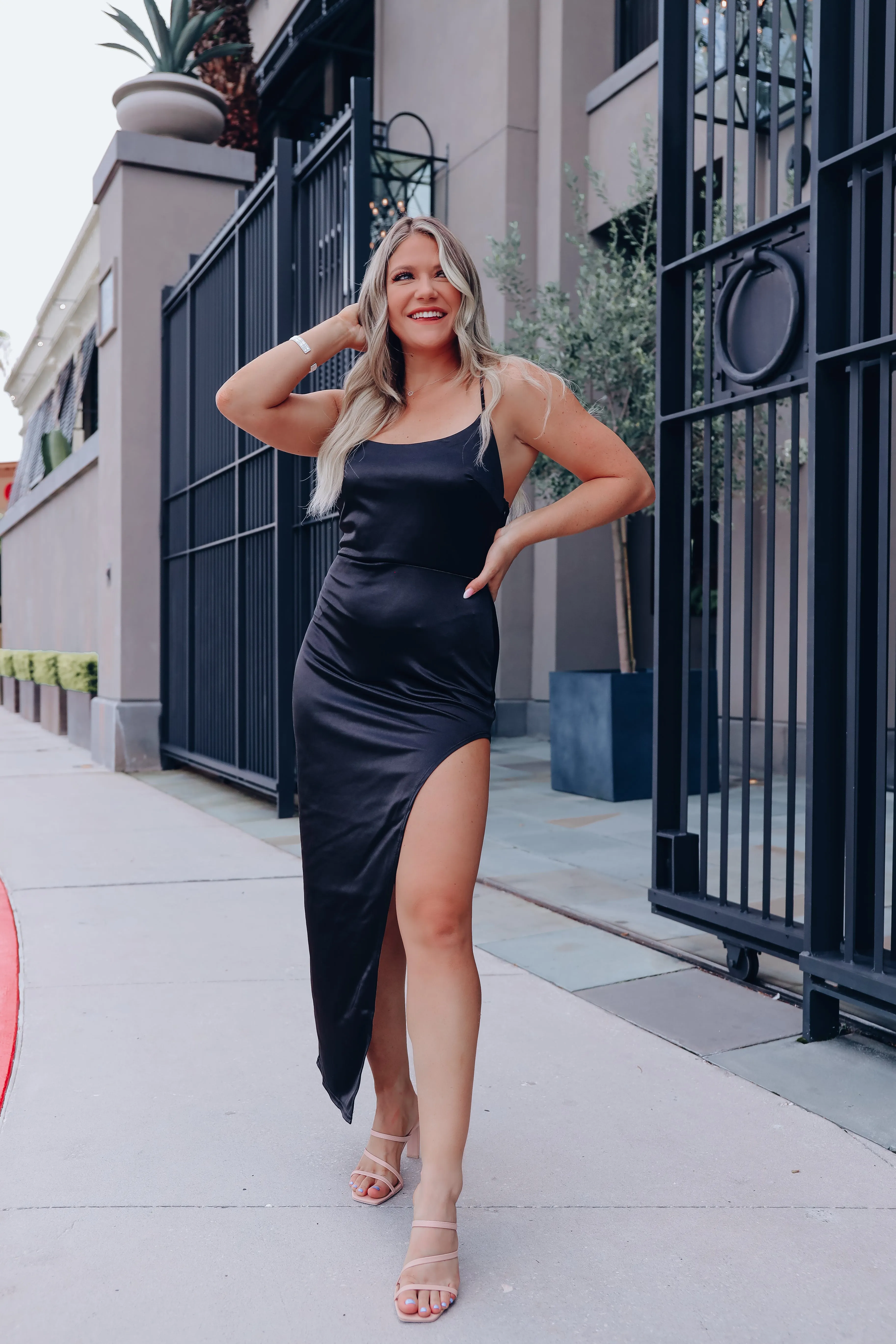 Here To Wow High Slit Maxi Dress - Black