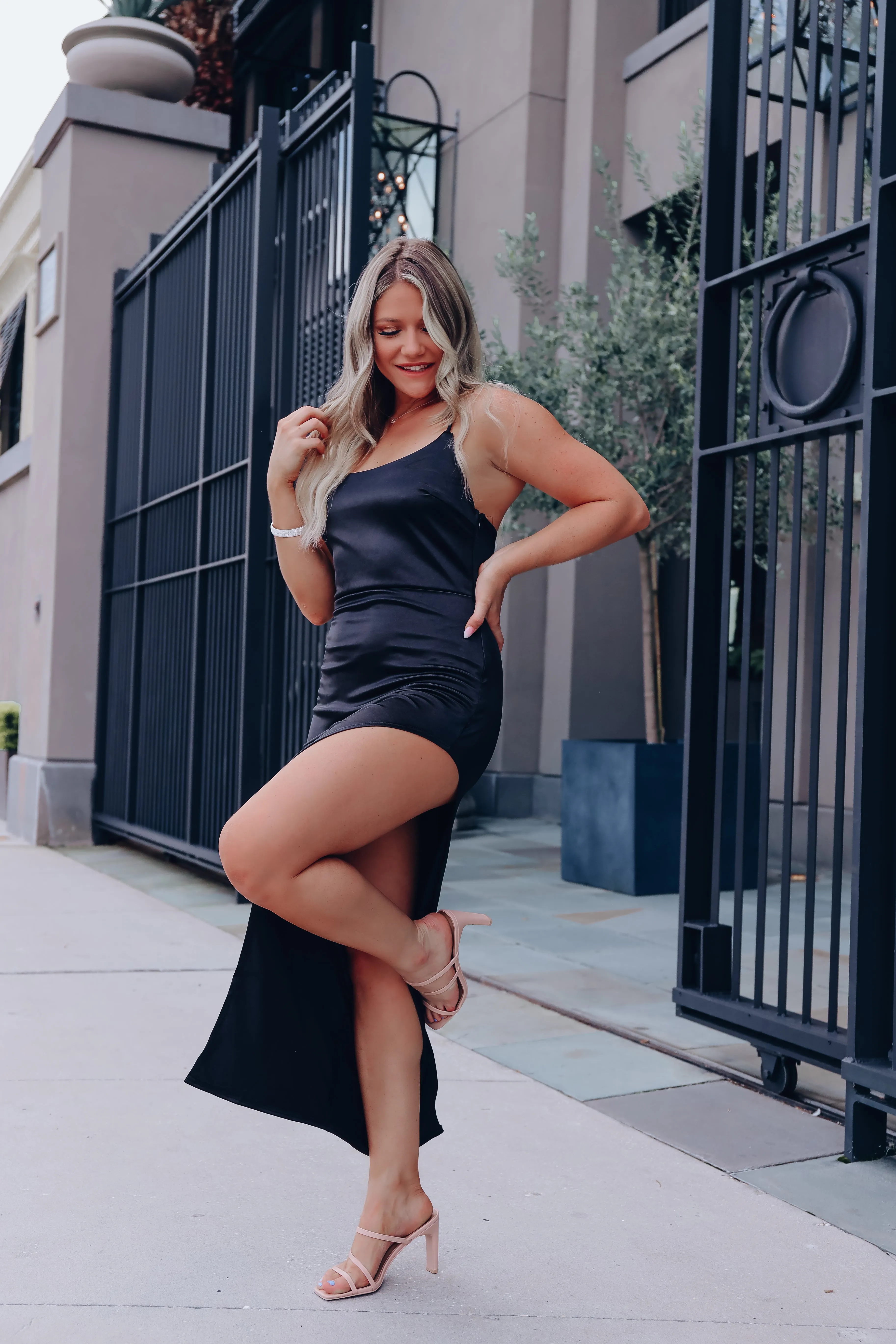 Here To Wow High Slit Maxi Dress - Black