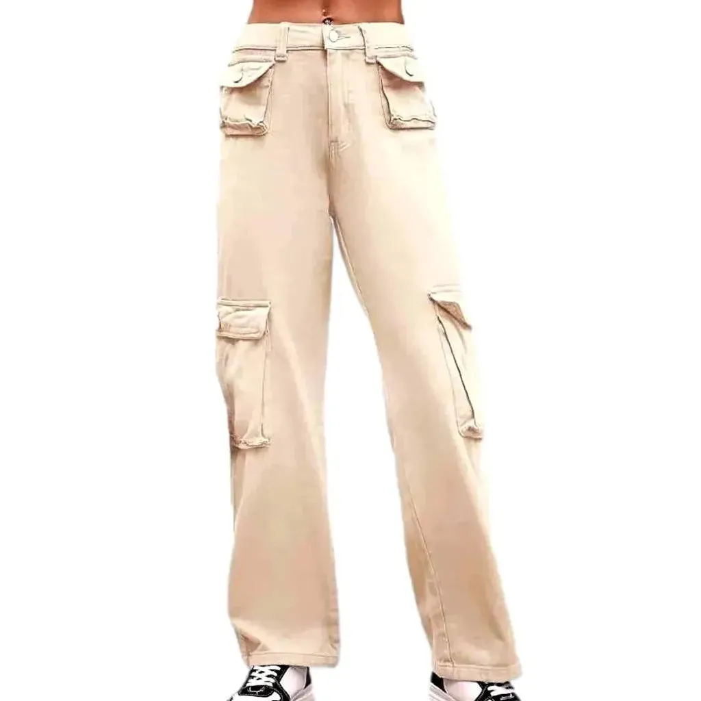 High-waist cargo jean pants for women