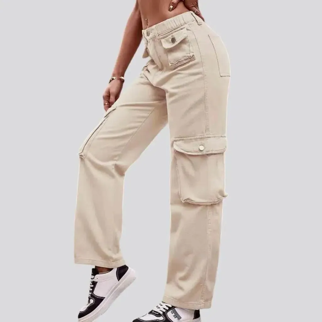 High-waist cargo jean pants for women