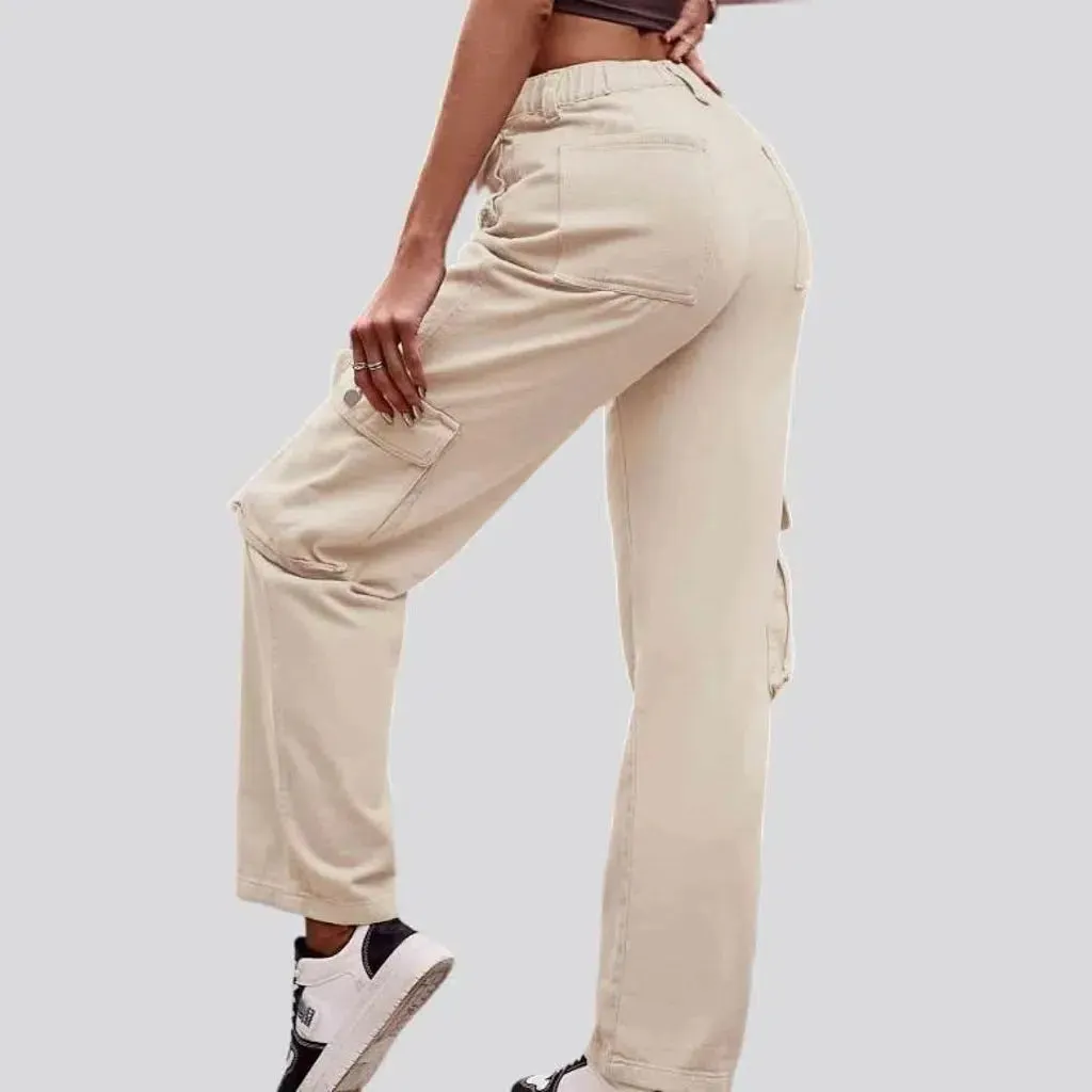 High-waist cargo jean pants for women