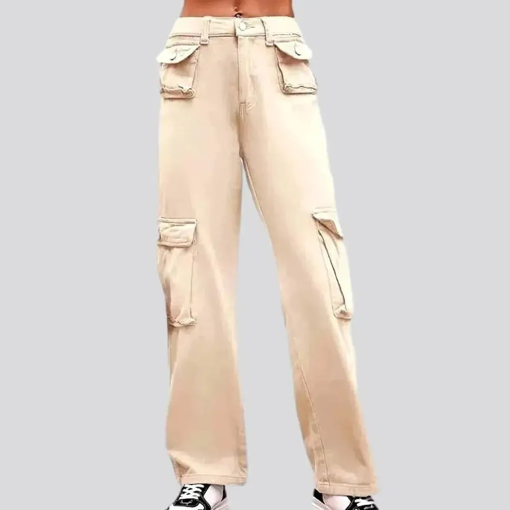 High-waist cargo jean pants for women