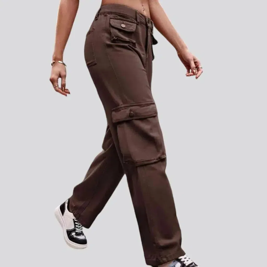 High-waist cargo jean pants for women