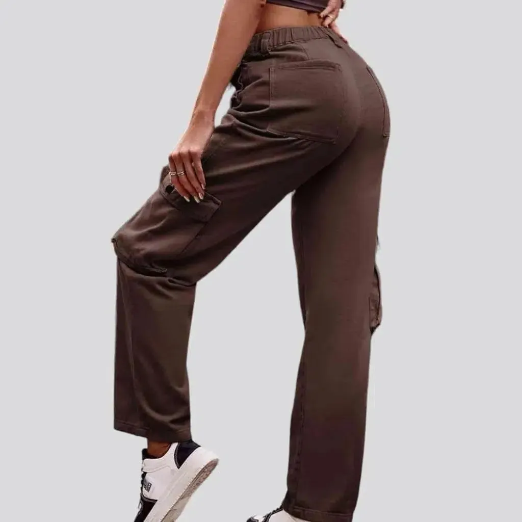 High-waist cargo jean pants for women