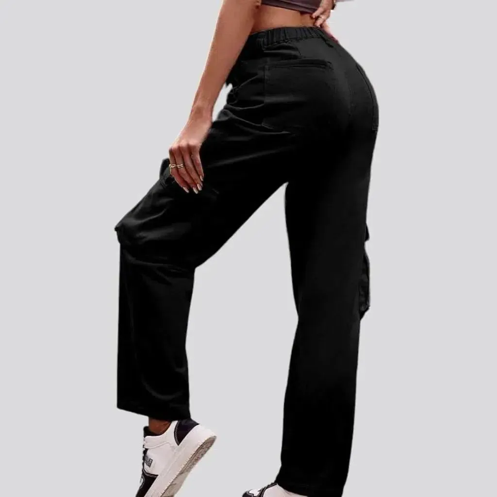 High-waist cargo jean pants for women