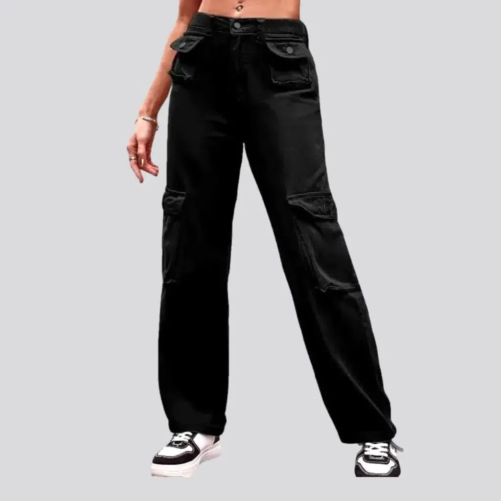 High-waist cargo jean pants for women