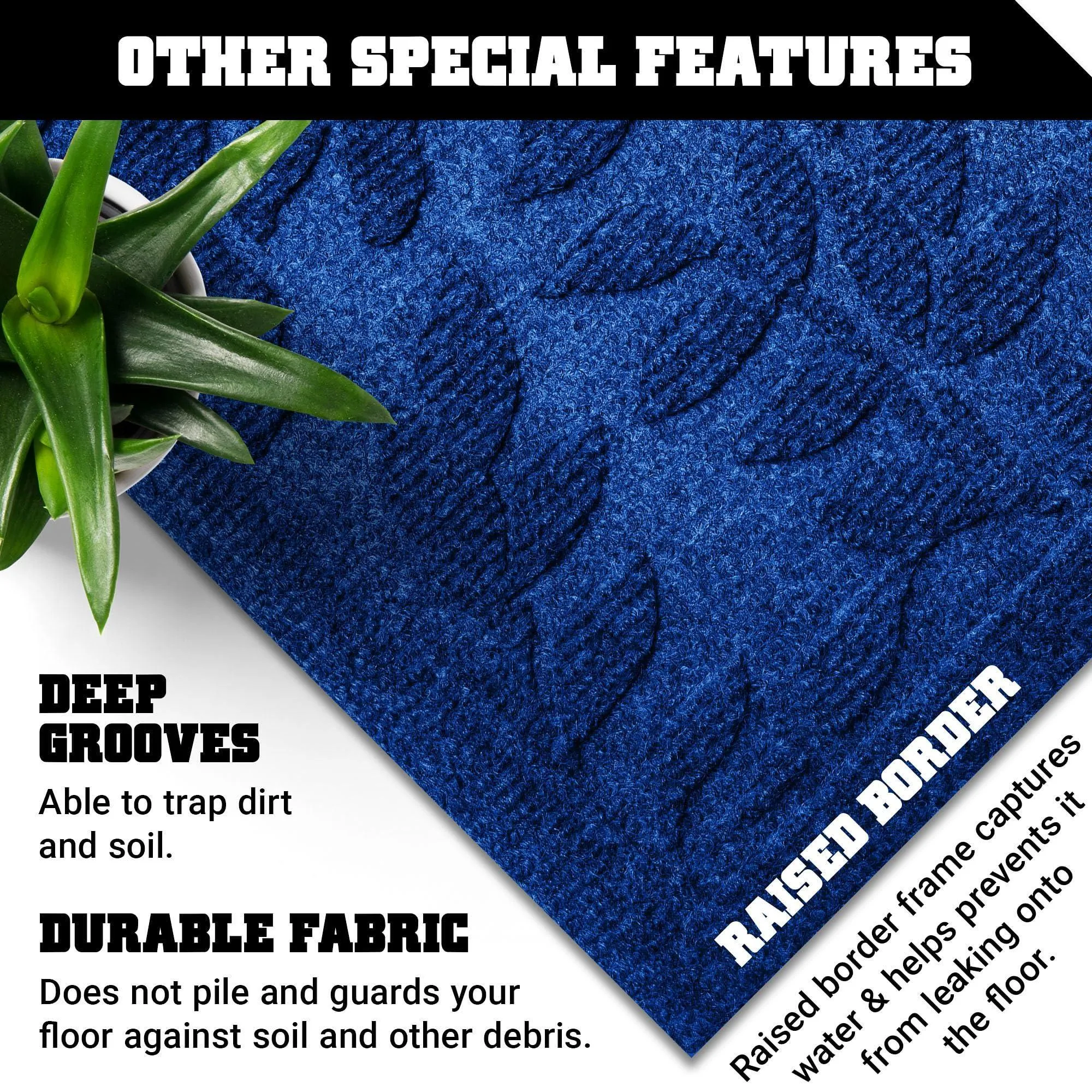 Home Entrance Blue Leaves Door Mat Deluxe 17x29.5 in Absorbent Natural Rubber