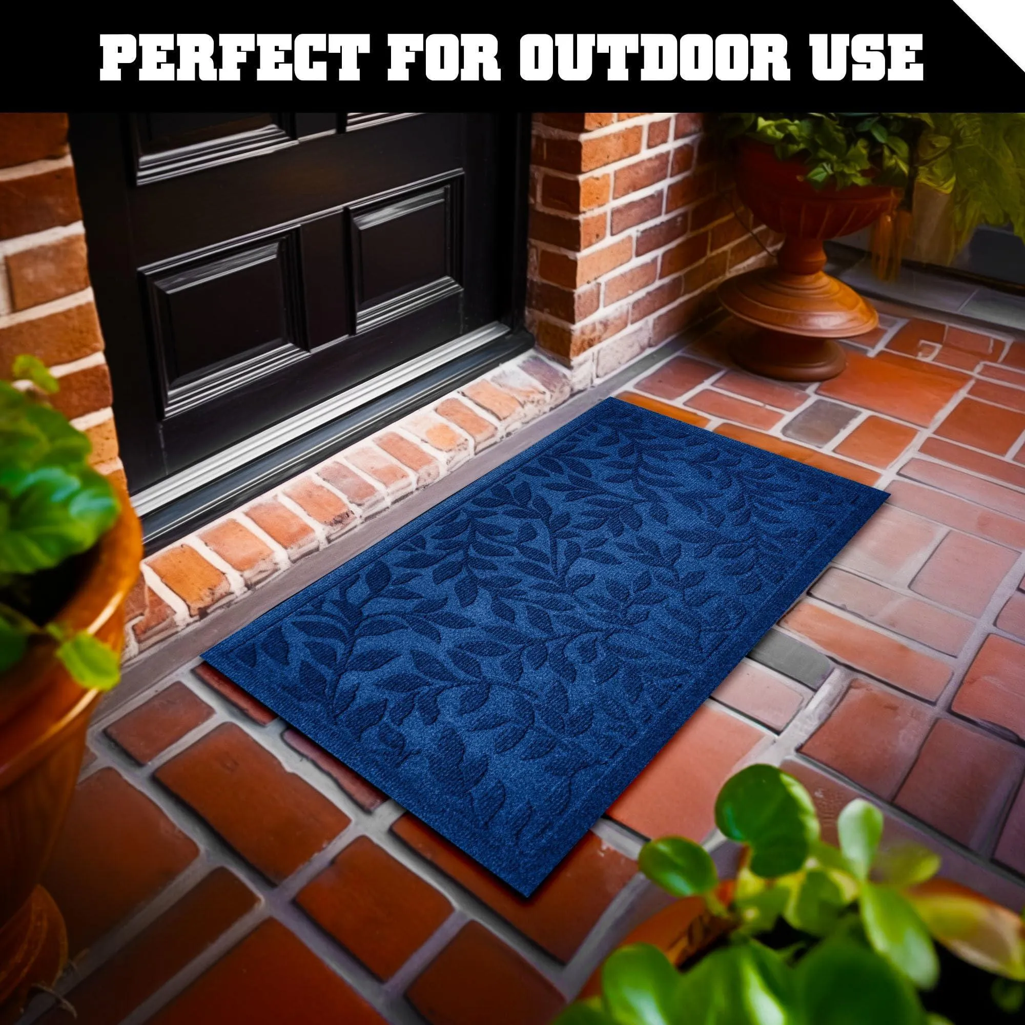 Home Entrance Blue Leaves Door Mat Deluxe 17x29.5 in Absorbent Natural Rubber