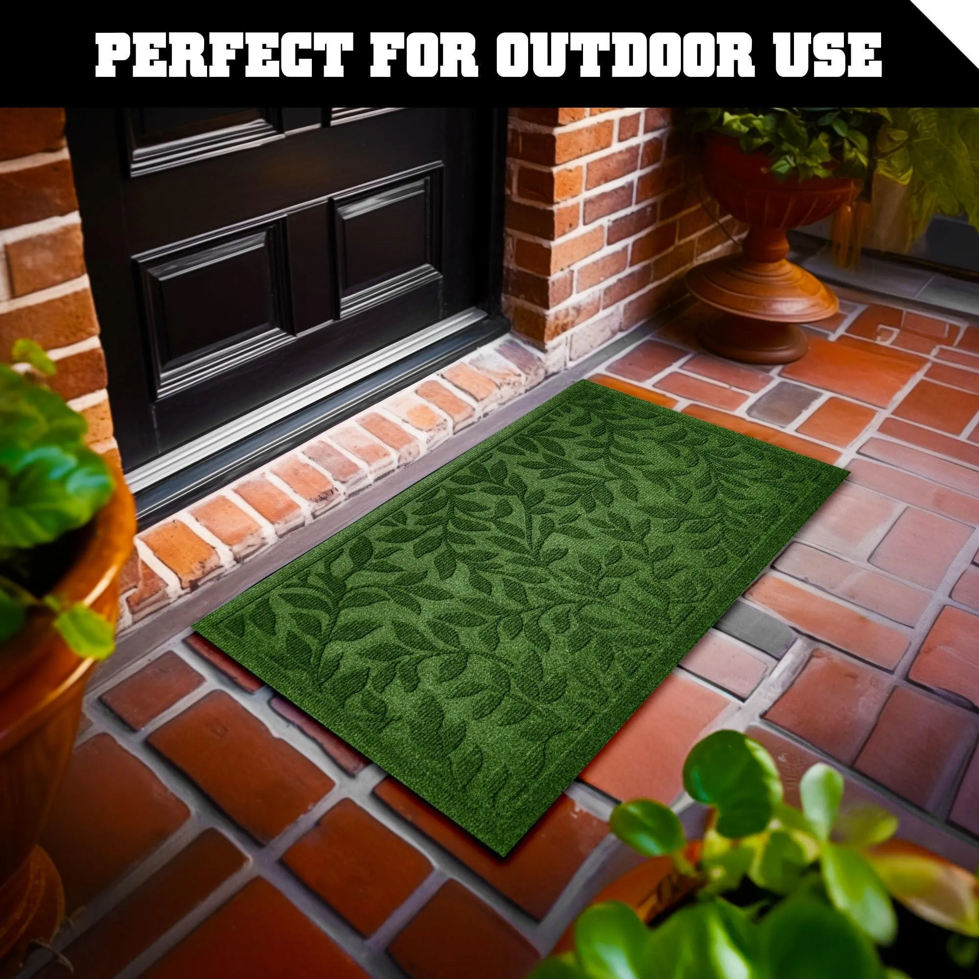 Home Entrance Green Leaves Door Mat Deluxe 17x29.5 in Absorbent Natural Rubber