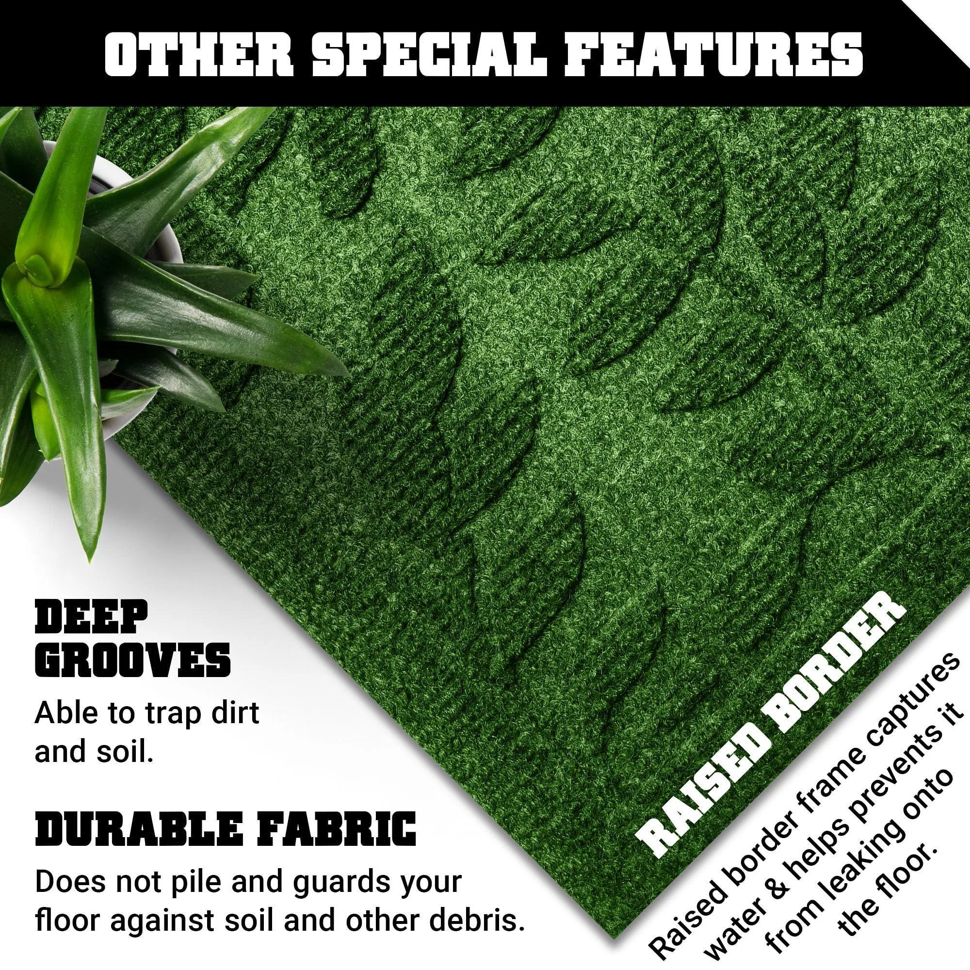 Home Entrance Green Leaves Door Mat Deluxe 17x29.5 in Absorbent Natural Rubber