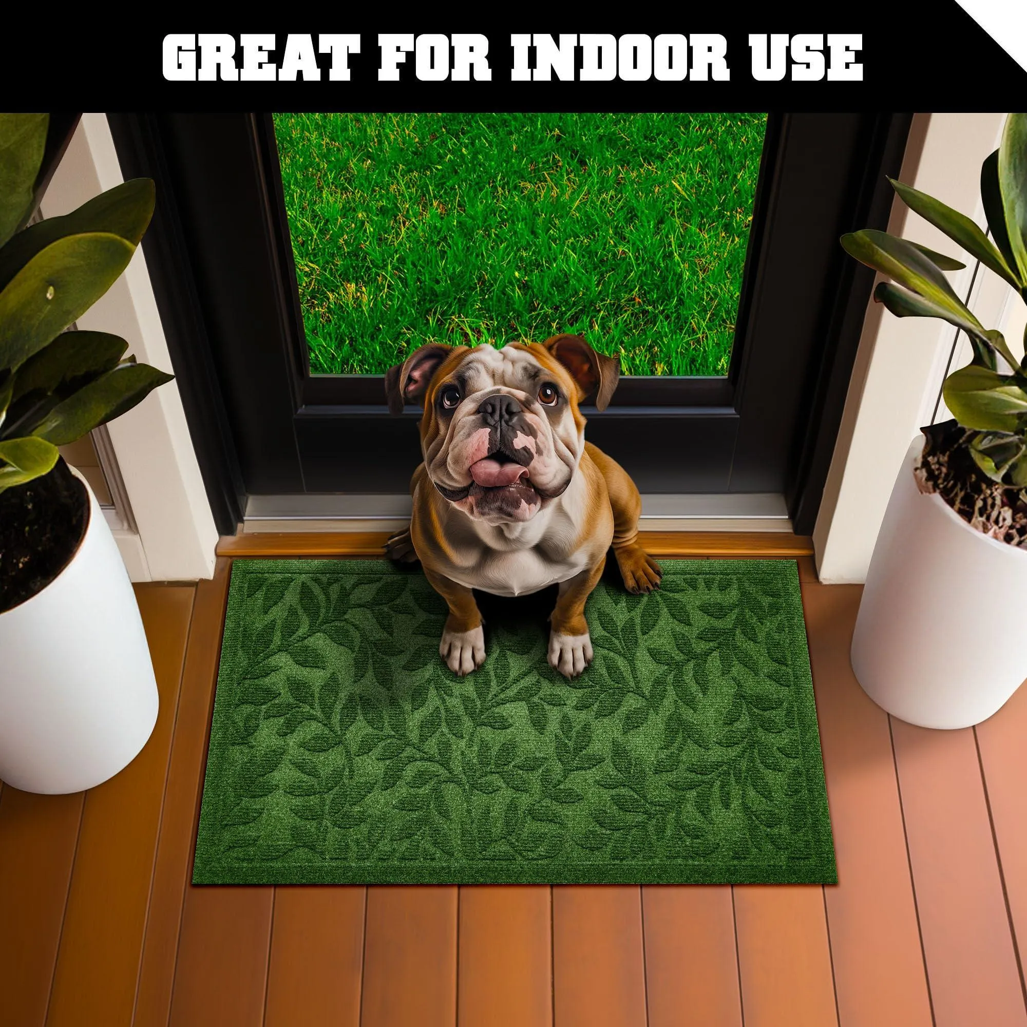 Home Entrance Green Leaves Door Mat Deluxe 17x29.5 in Absorbent Natural Rubber