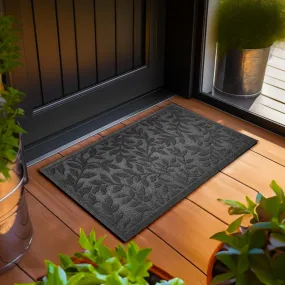 Home Entrance Grey Leaves Door Mat Deluxe 17x29.5 in Absorbent Natural Rubber