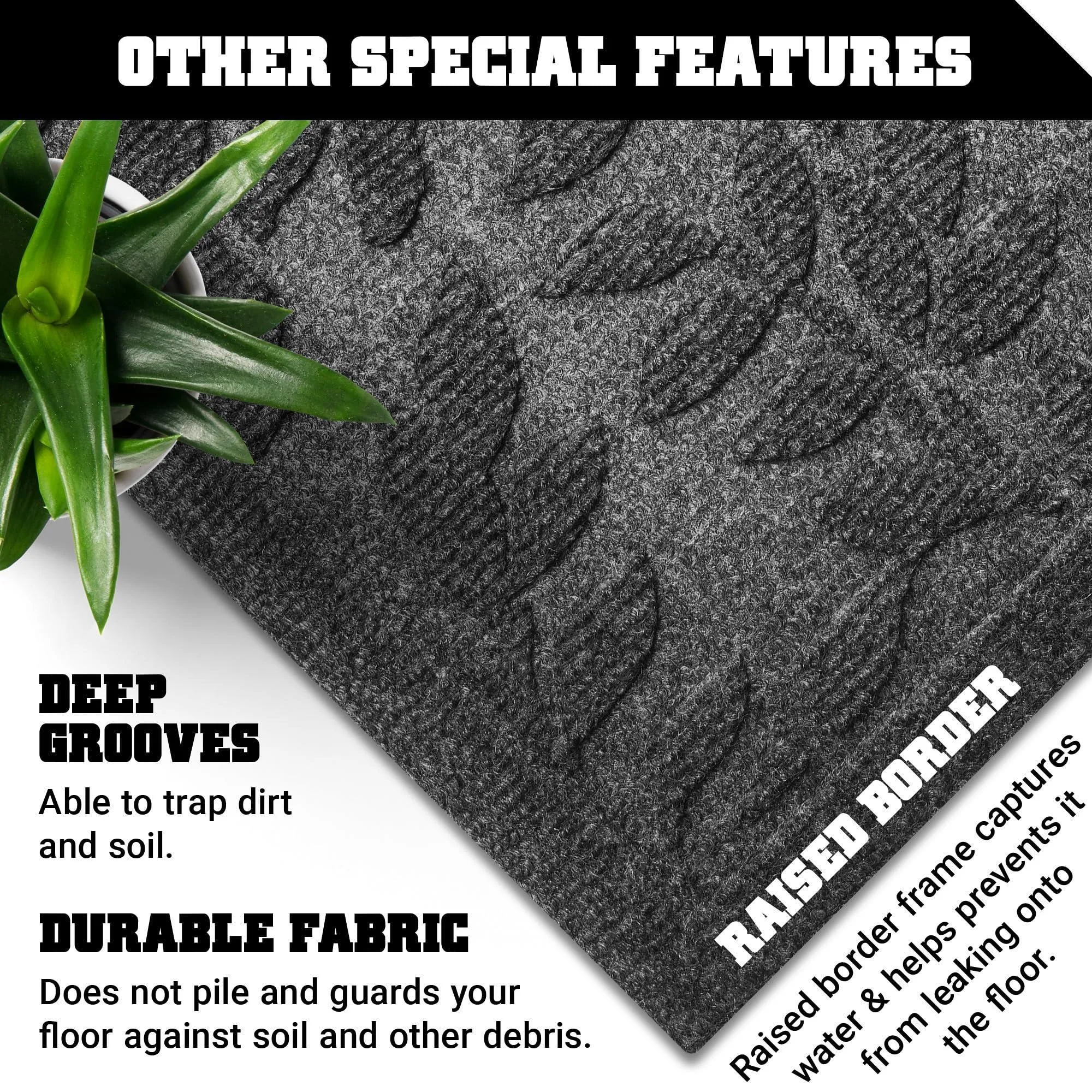 Home Entrance Grey Leaves Door Mat Deluxe 17x29.5 in Absorbent Natural Rubber