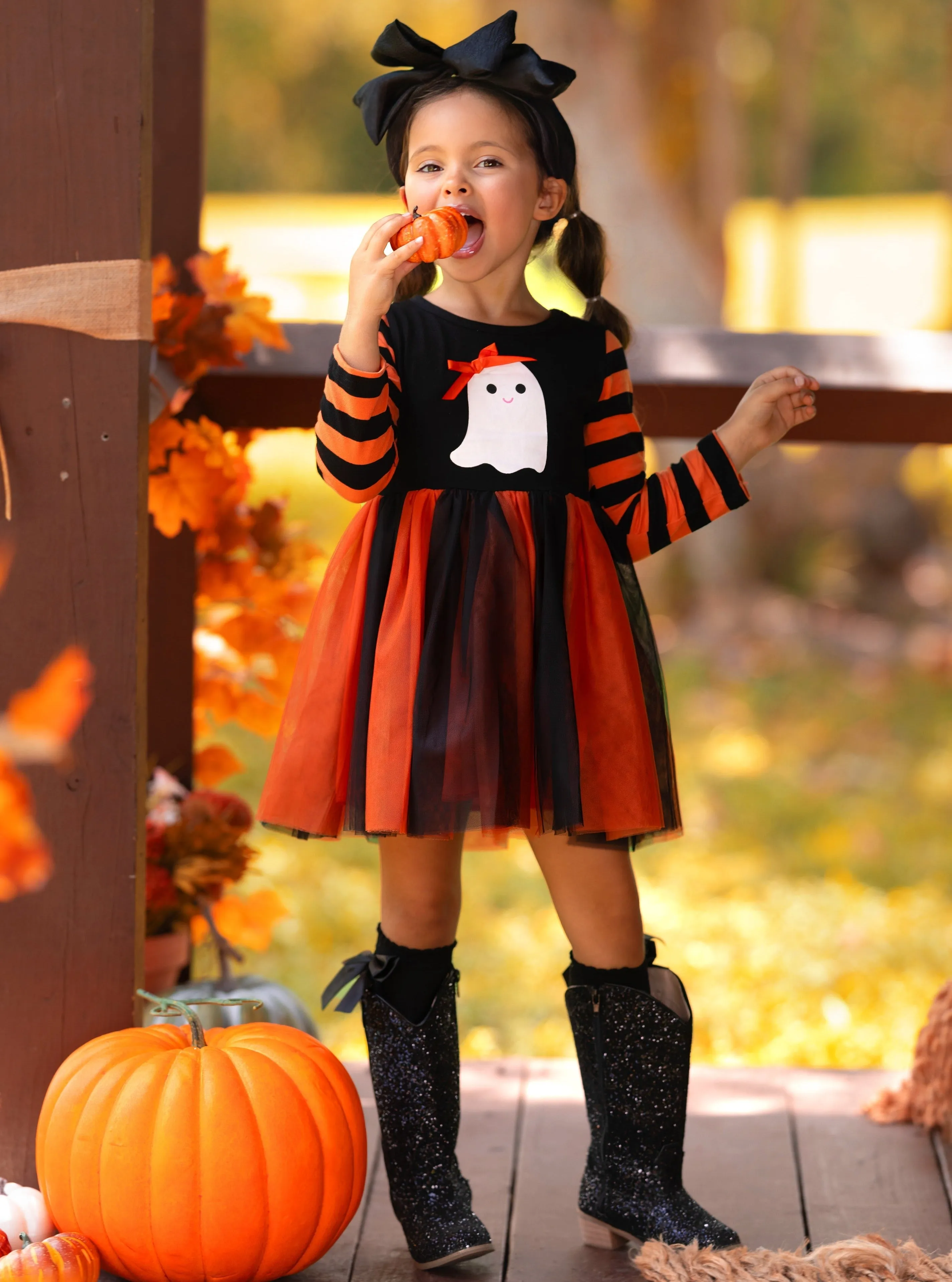 How Do You Boo Striped Sleeve Tutu Dress