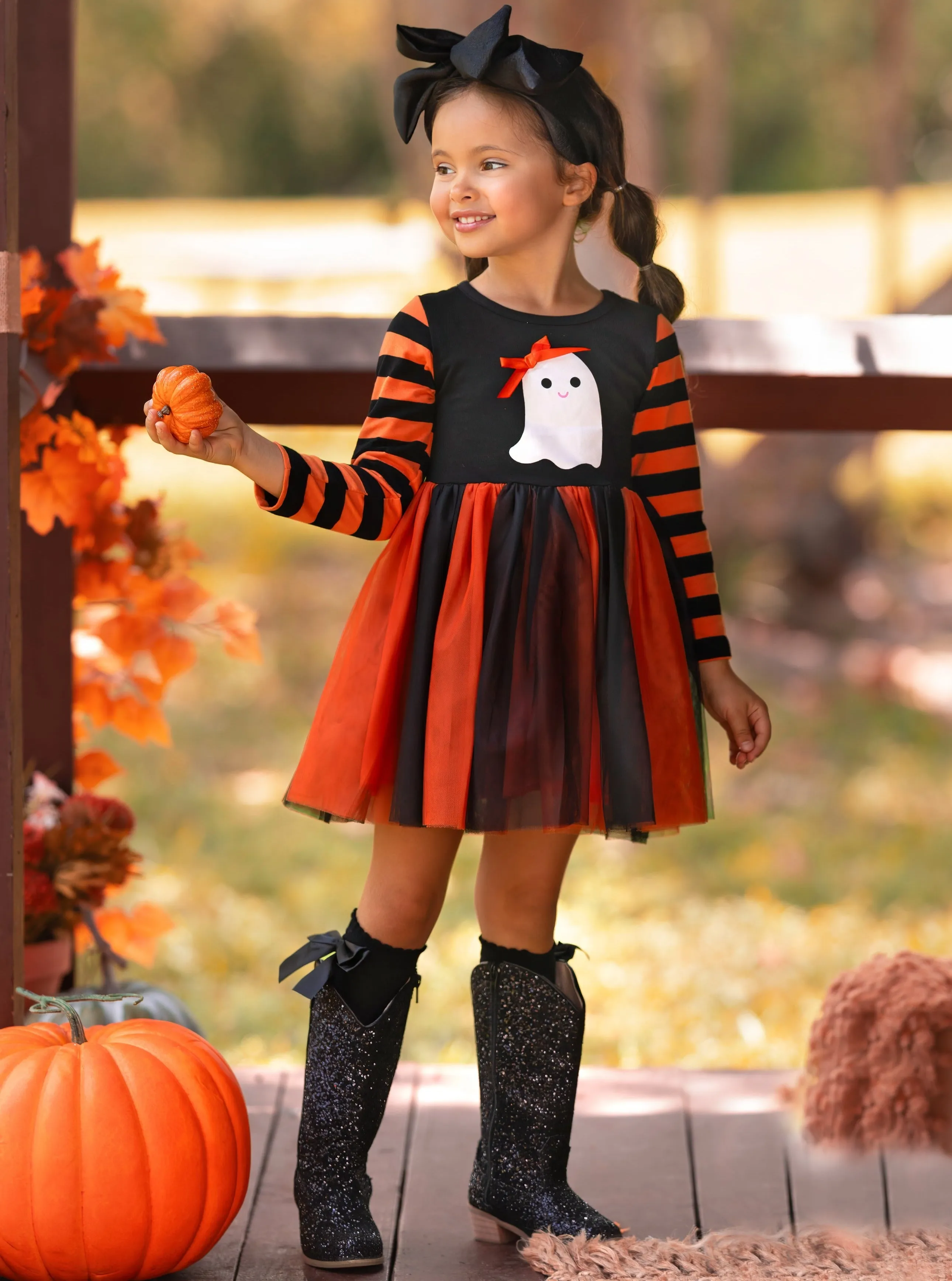 How Do You Boo Striped Sleeve Tutu Dress