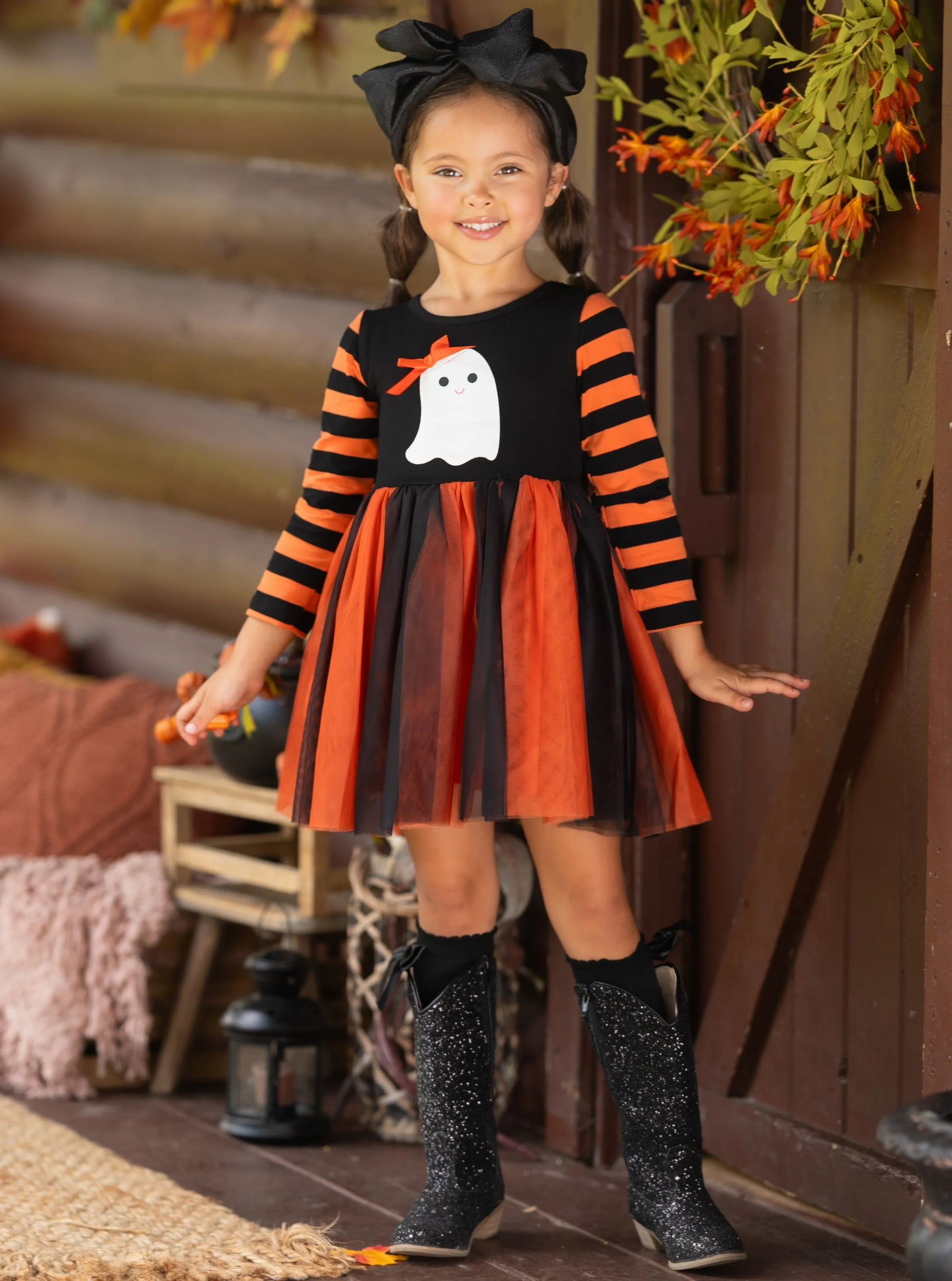 How Do You Boo Striped Sleeve Tutu Dress