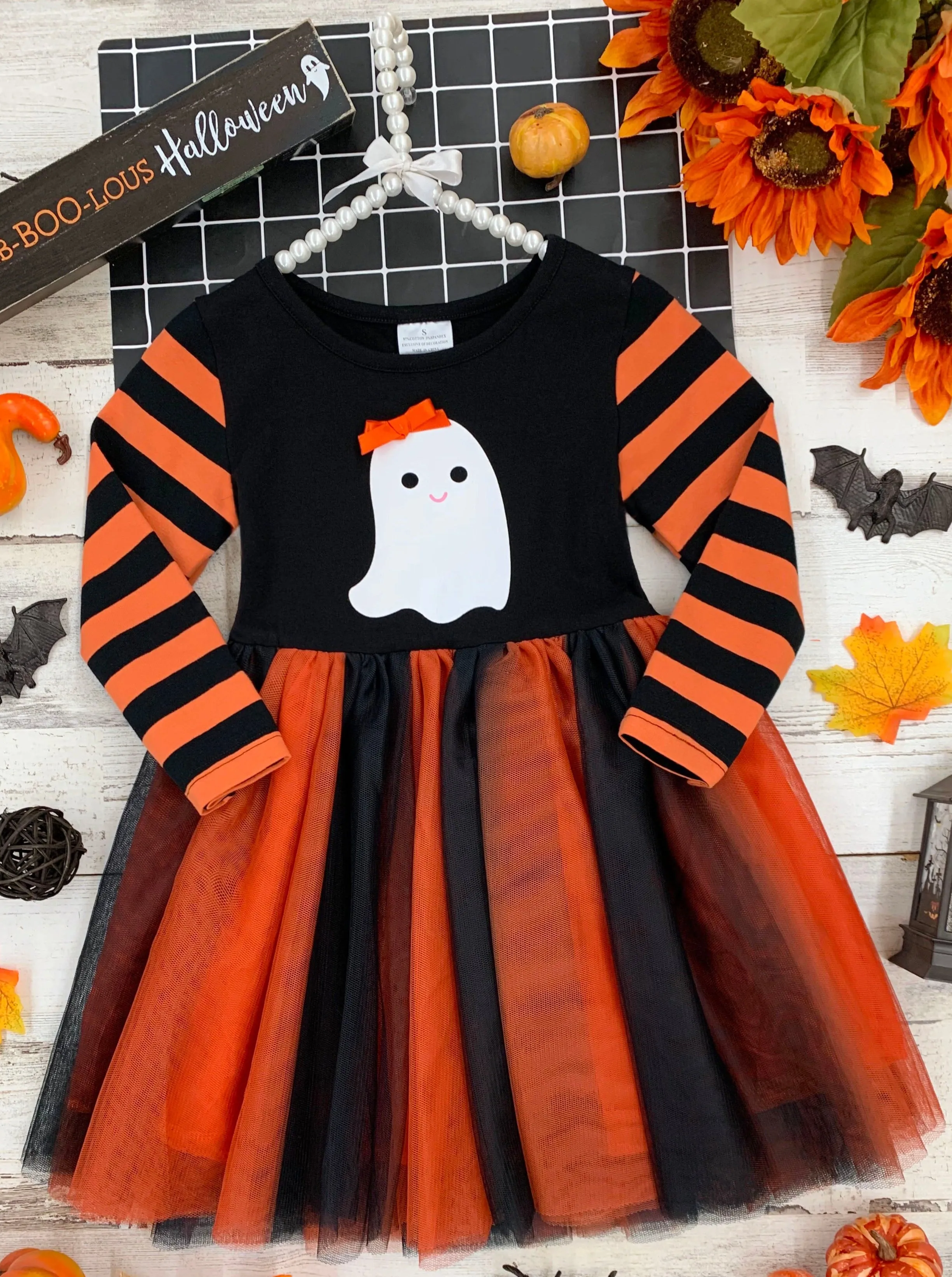 How Do You Boo Striped Sleeve Tutu Dress