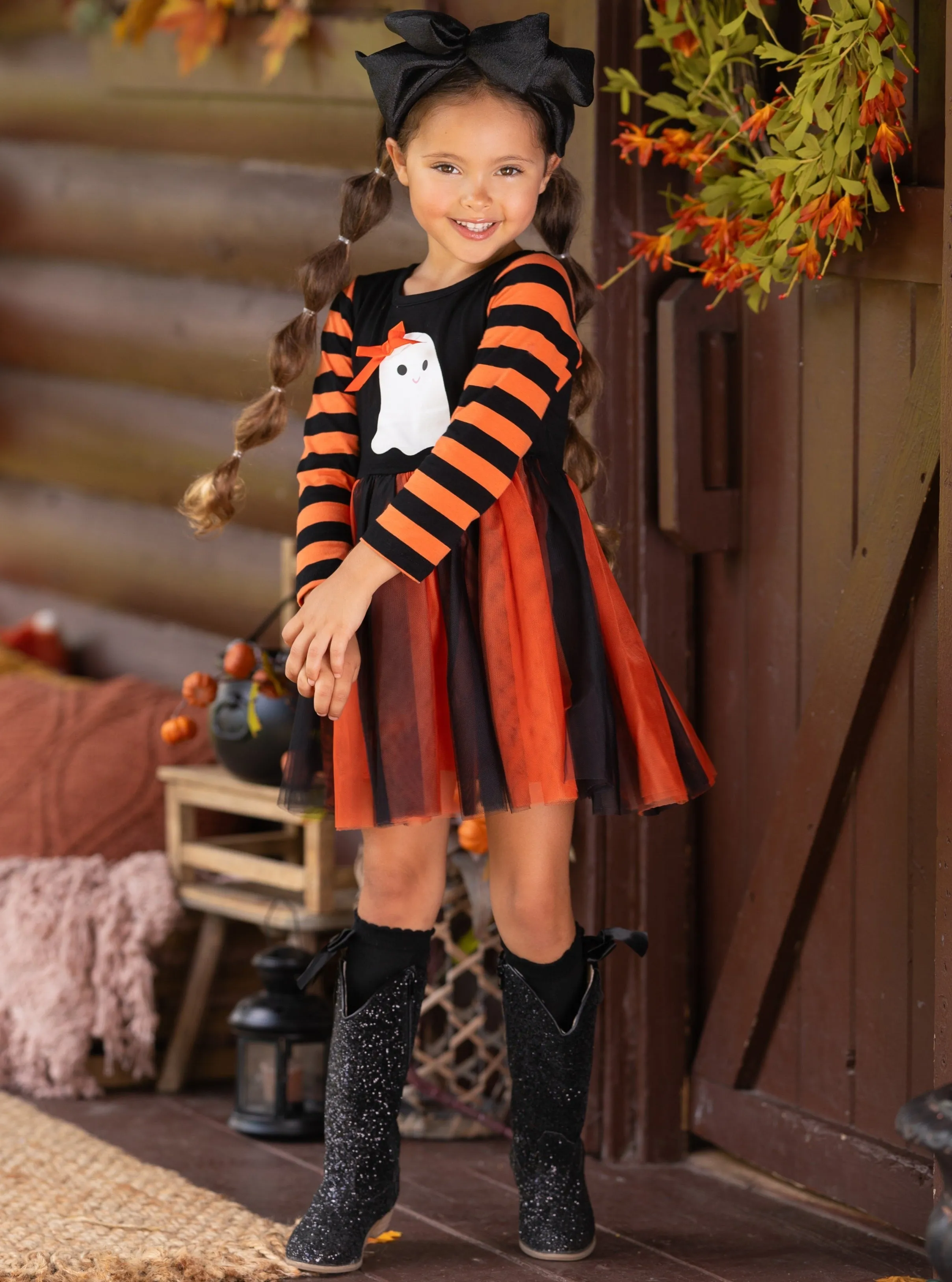 How Do You Boo Striped Sleeve Tutu Dress