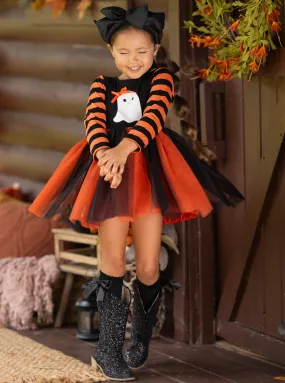 How Do You Boo Striped Sleeve Tutu Dress