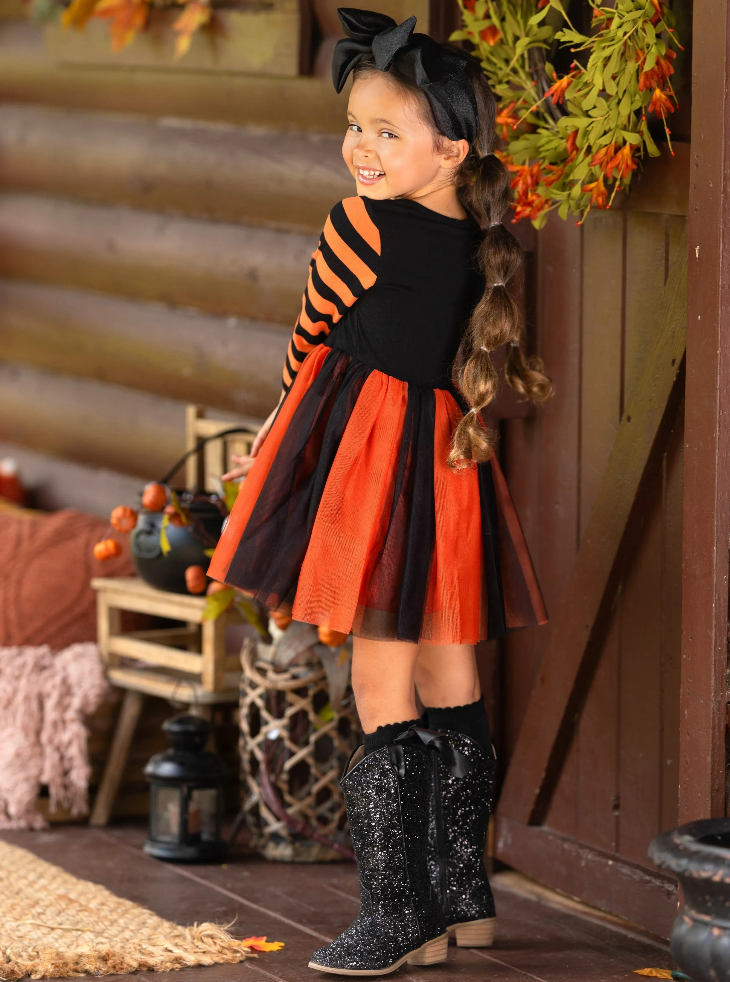 How Do You Boo Striped Sleeve Tutu Dress