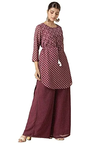 Indya Women's Georgette Regular Kurta (ITN03208_Maroon_S)