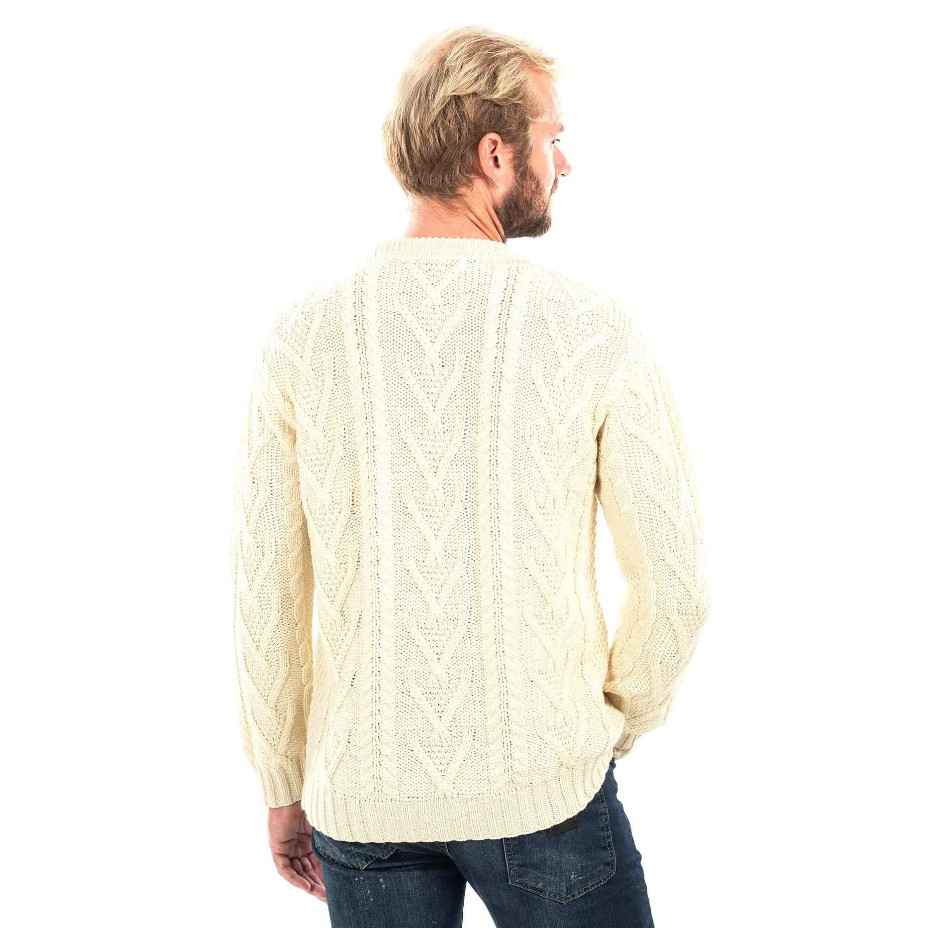 Irish Cable Knit Wool Aran Sweater for Men