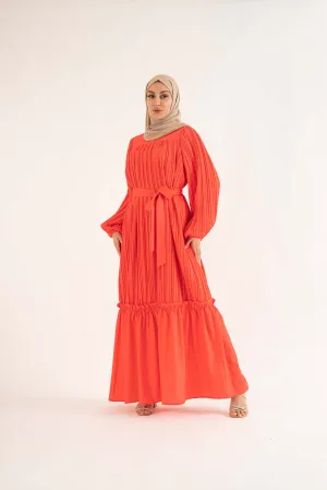 Jenna Pleat Maxi Dress - Scarlet Orange