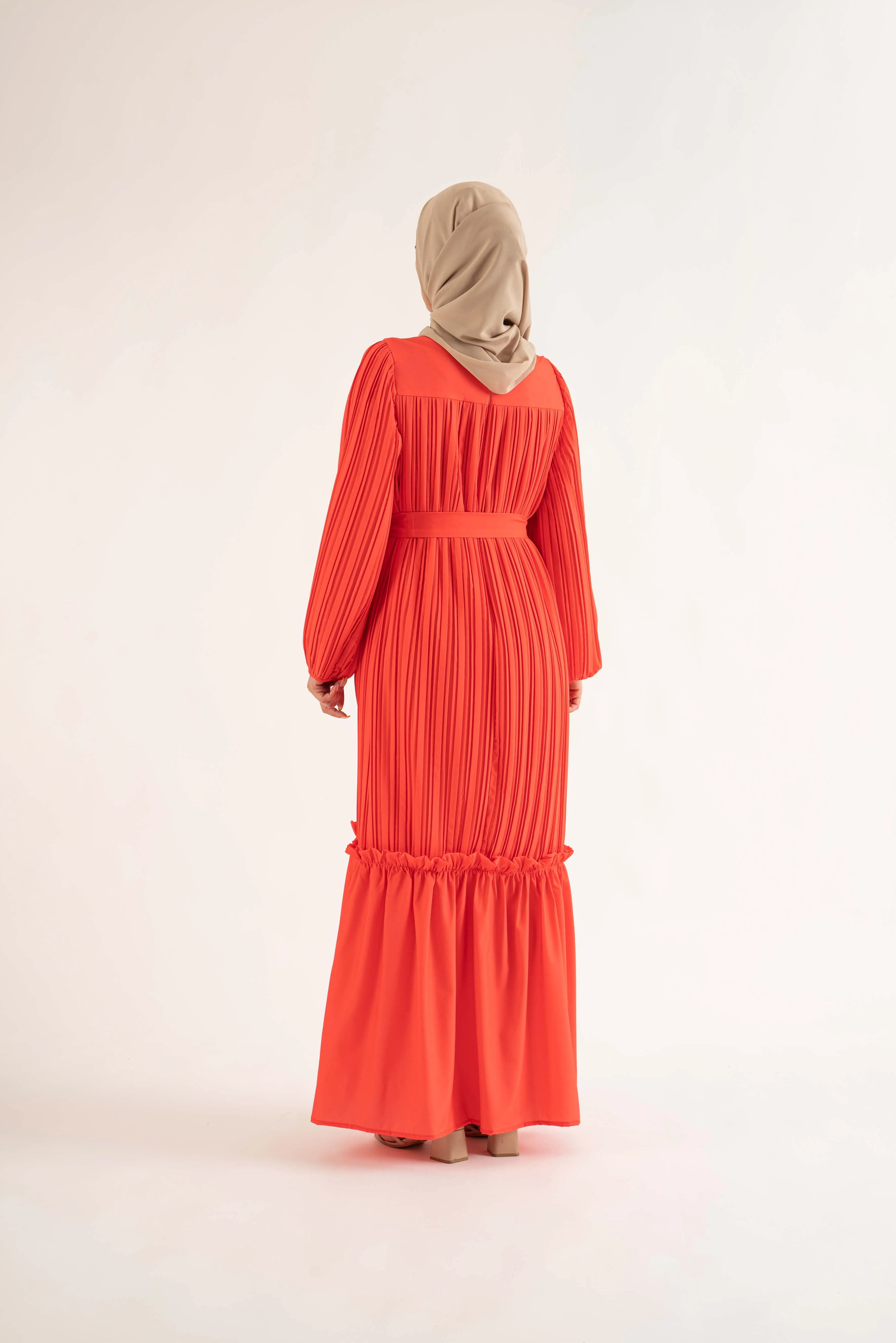 Jenna Pleat Maxi Dress - Scarlet Orange