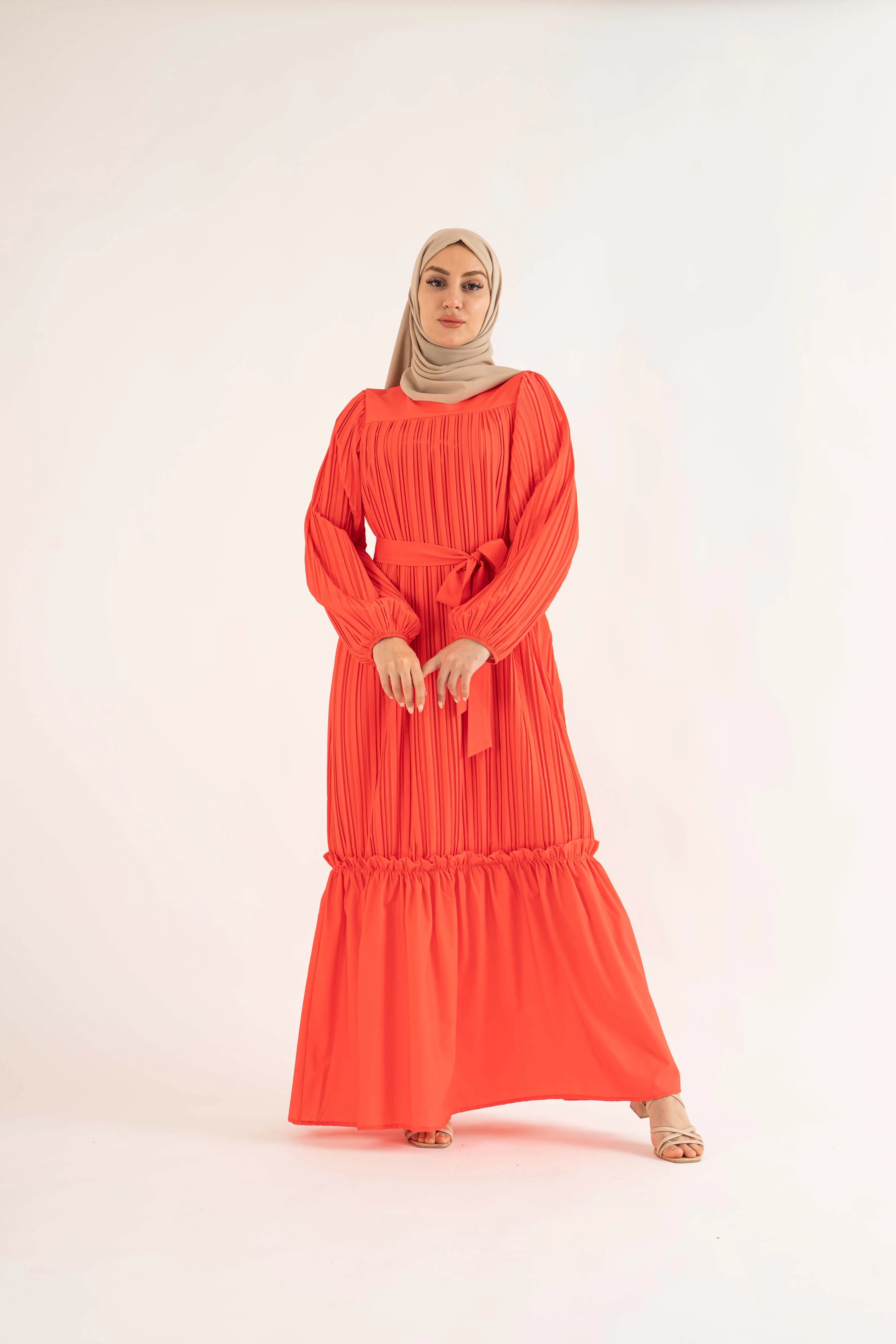 Jenna Pleat Maxi Dress - Scarlet Orange