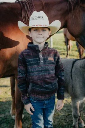 'Jr Buckhorn' Boy's CINCH Brown/Maroon/Black Fleece Pullover (XS - XL)