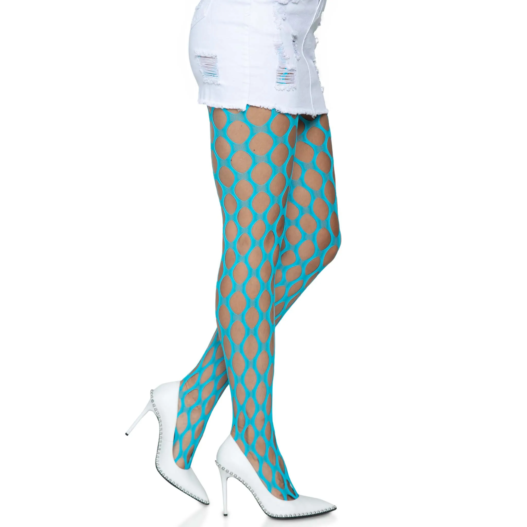 Jumbo Pothole Net Tights - Neon Blue - One Size