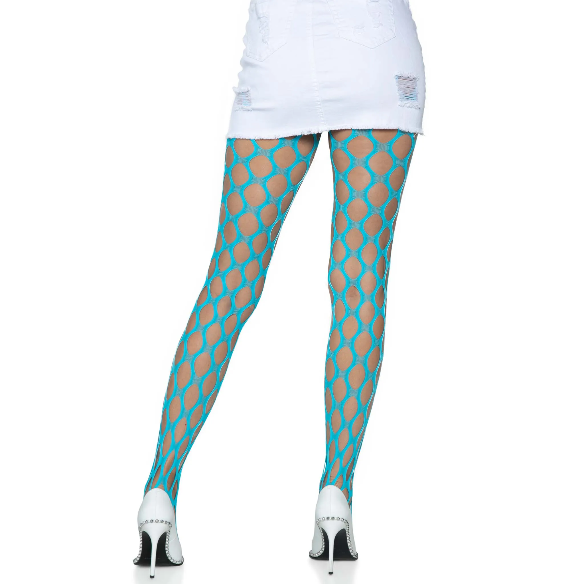 Jumbo Pothole Net Tights - Neon Blue - One Size