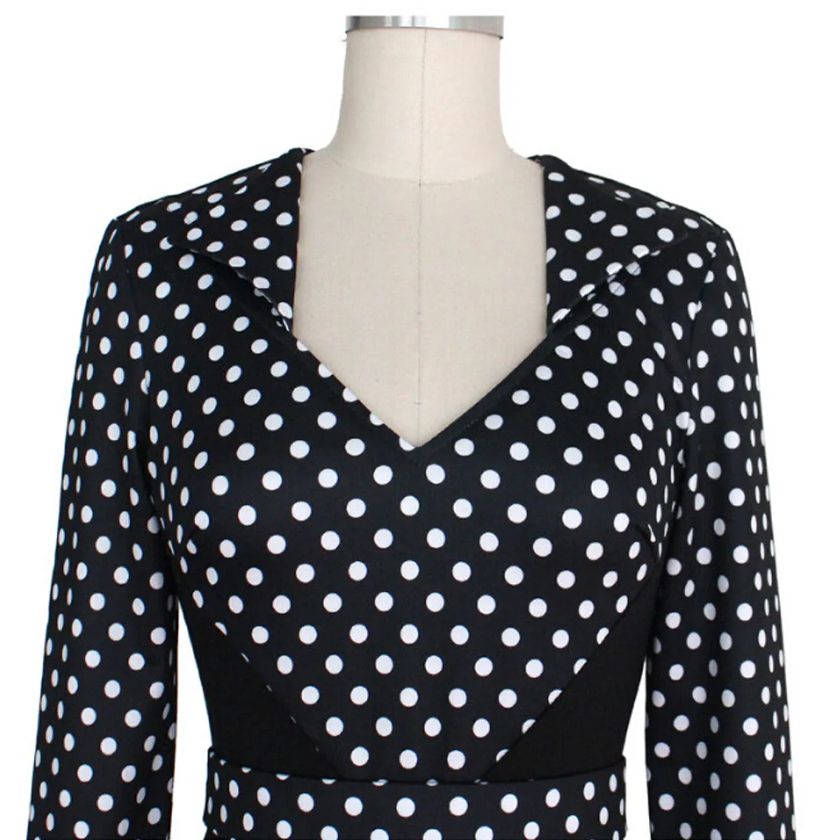 Ketty More Women Polka Dots Slim Skirt Long Sleeves Dress-KMWD267