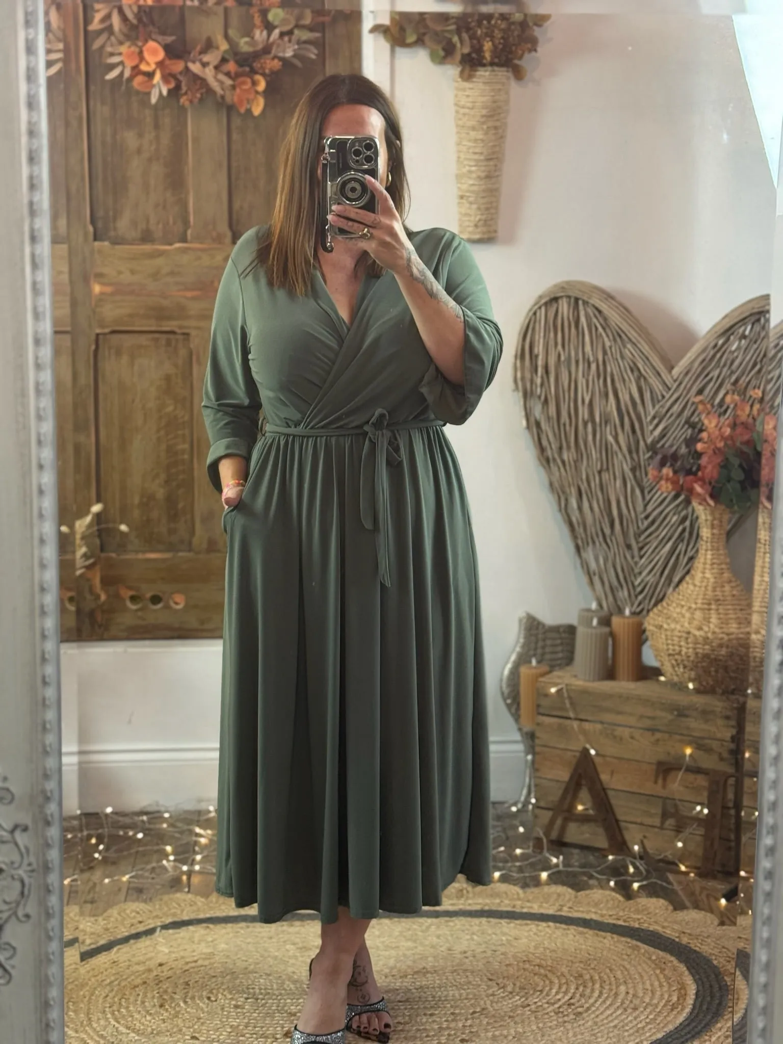 Khaki Nellie Cross Front Midaxi Dress