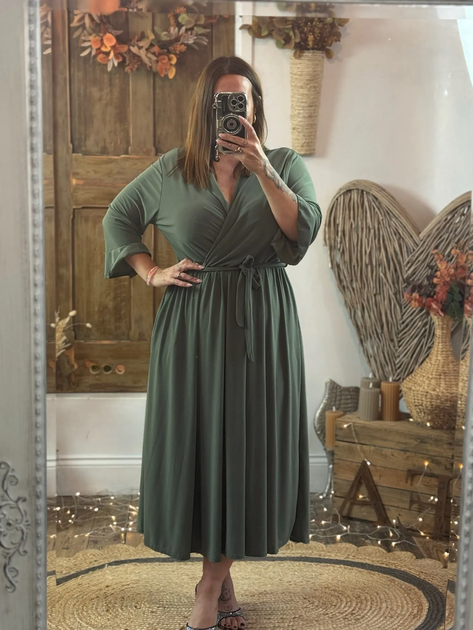 Khaki Nellie Cross Front Midaxi Dress