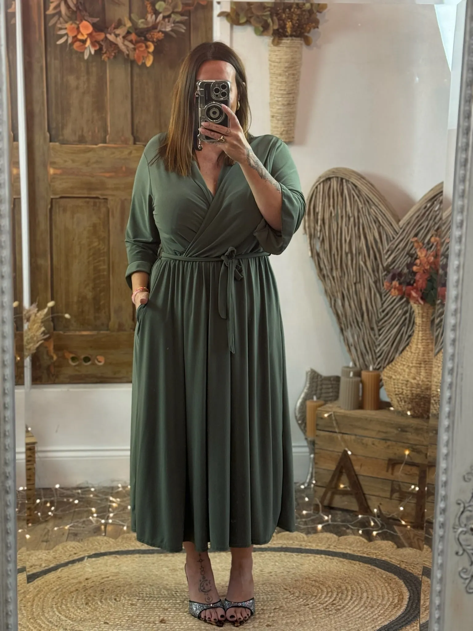 Khaki Nellie Cross Front Midaxi Dress