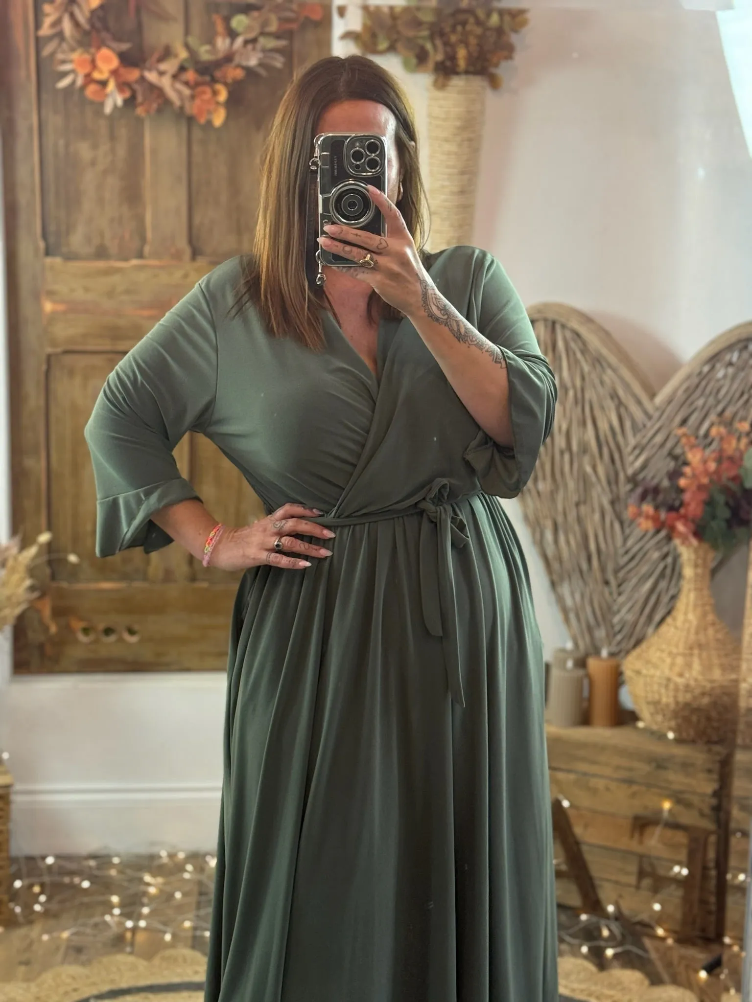 Khaki Nellie Cross Front Midaxi Dress