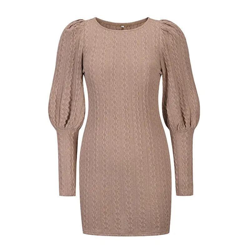 Knitted Long Sleeve Short Dress