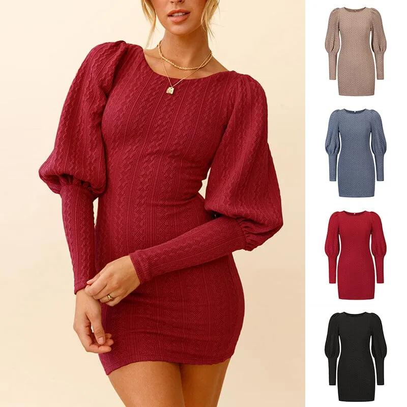 Knitted Long Sleeve Short Dress